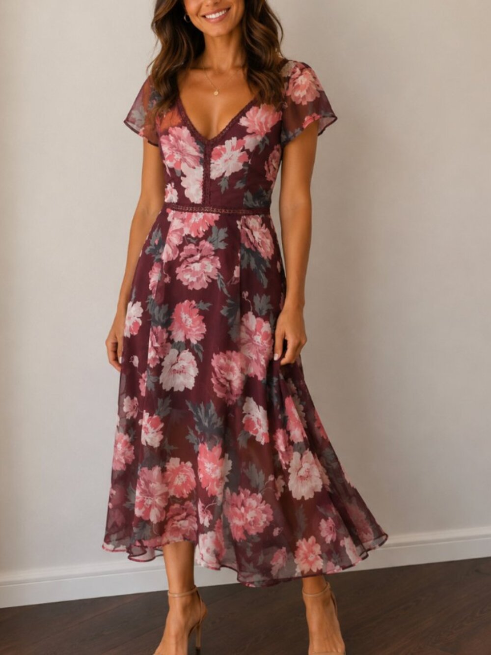 NWT Abercrombie Womens Floral Maxi Dress Size XS Tall Burgundy Lace